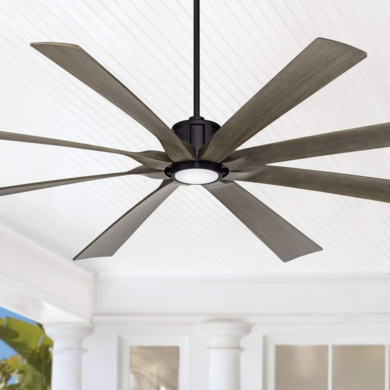 Image 1 80" Possini Euro Defender Black Oak LED Large Ceiling Fan with Remote