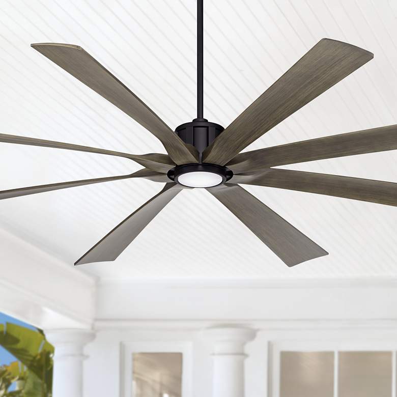 Image 1 80 inch Possini Euro Defender Black Oak LED Large Ceiling Fan with Remote