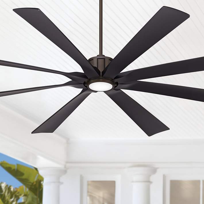 Possini Euro Defender Bronze Black LED Damp Rated Fan with Remote - #375N2 | Lamps Plus