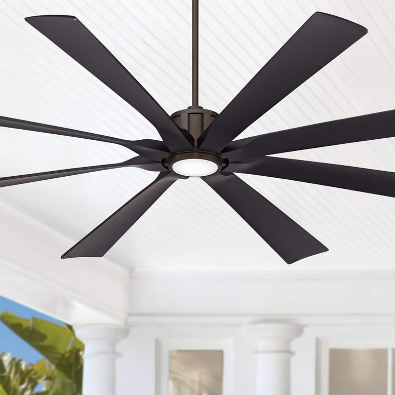 Image 1 80" Possini Euro Defender Bronze Black LED Damp Rated Fan with Remote