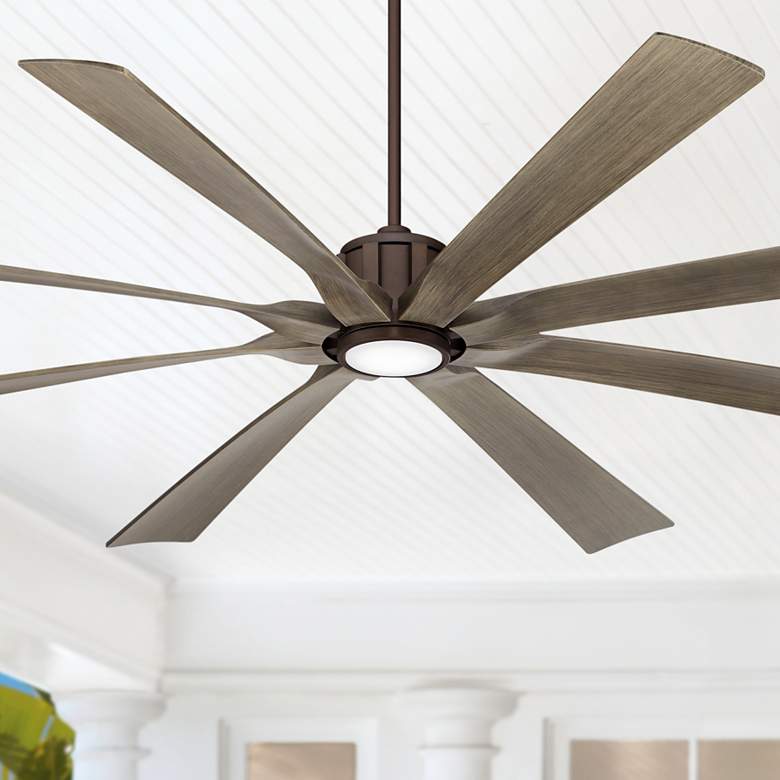 Image 1 80 inch Possini Euro Defender Bronze Oak LED Large Fan with Remote