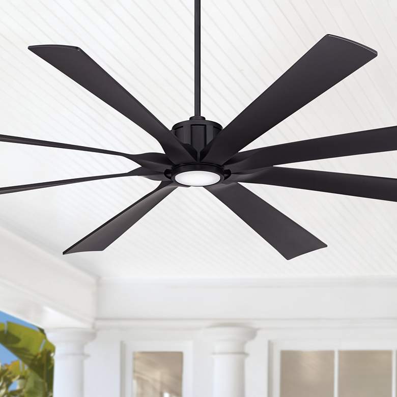 Image 1 80 inch Possini Euro Defender Matte Black LED Damp Rated Fan with Remote