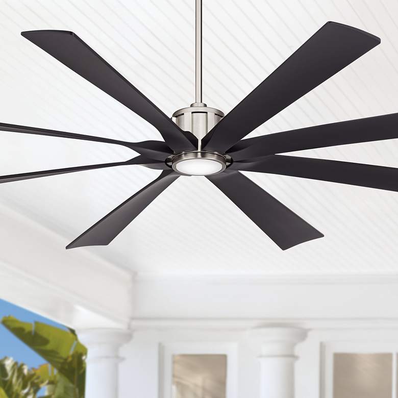 Image 1 80 inch Possini Euro Defender Nickel Black Damp Rated LED Fan with Remote