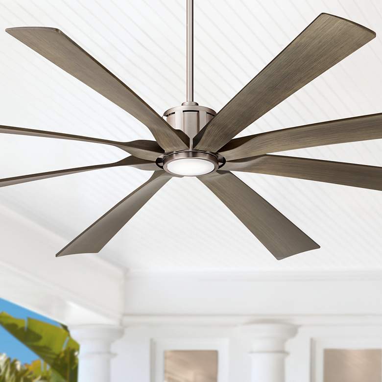 Image 1 80 inch Possini Euro Defender Nickel Wood Large LED Fan with Remote