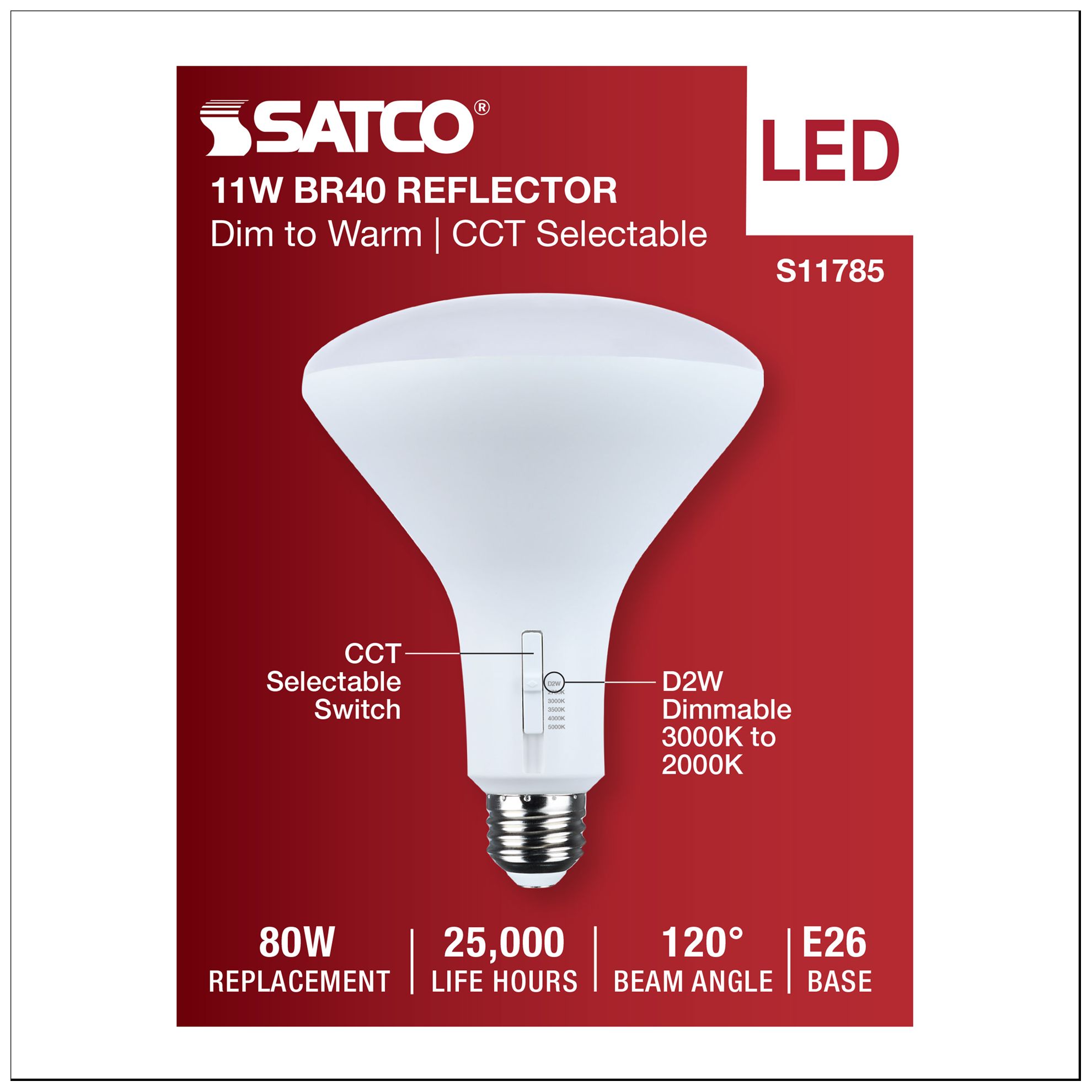 Image 5 80 Watt Equivalent 11W LED Dimmable BR40 Medium Base bulb by Satco more views