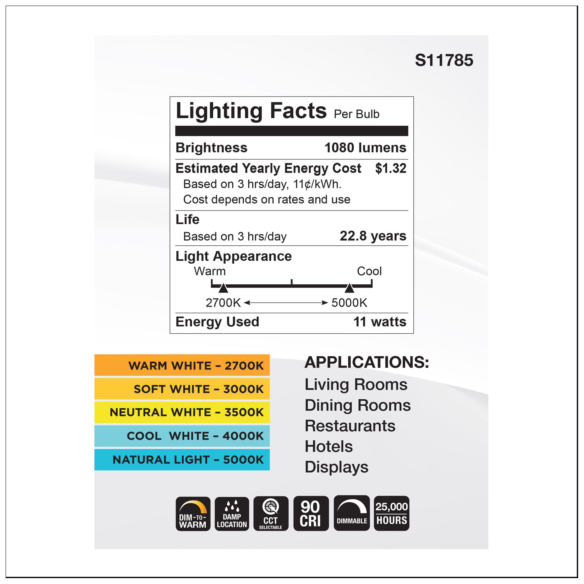 Image 6 80 Watt Equivalent 11W LED Dimmable BR40 Medium Base bulb by Satco more views