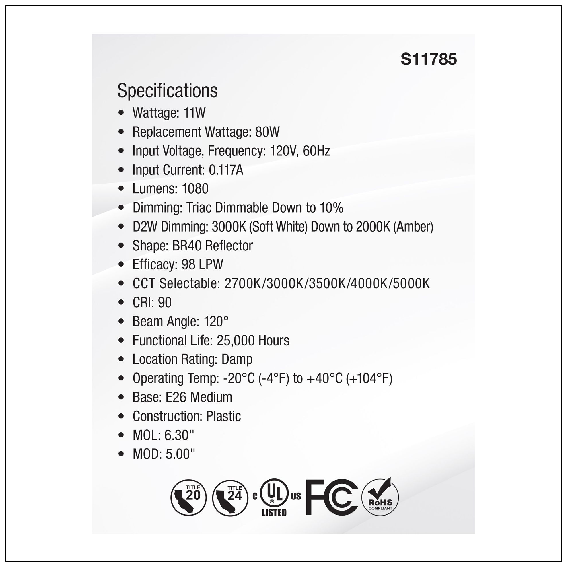 Image 7 80 Watt Equivalent 11W LED Dimmable BR40 Medium Base bulb by Satco more views