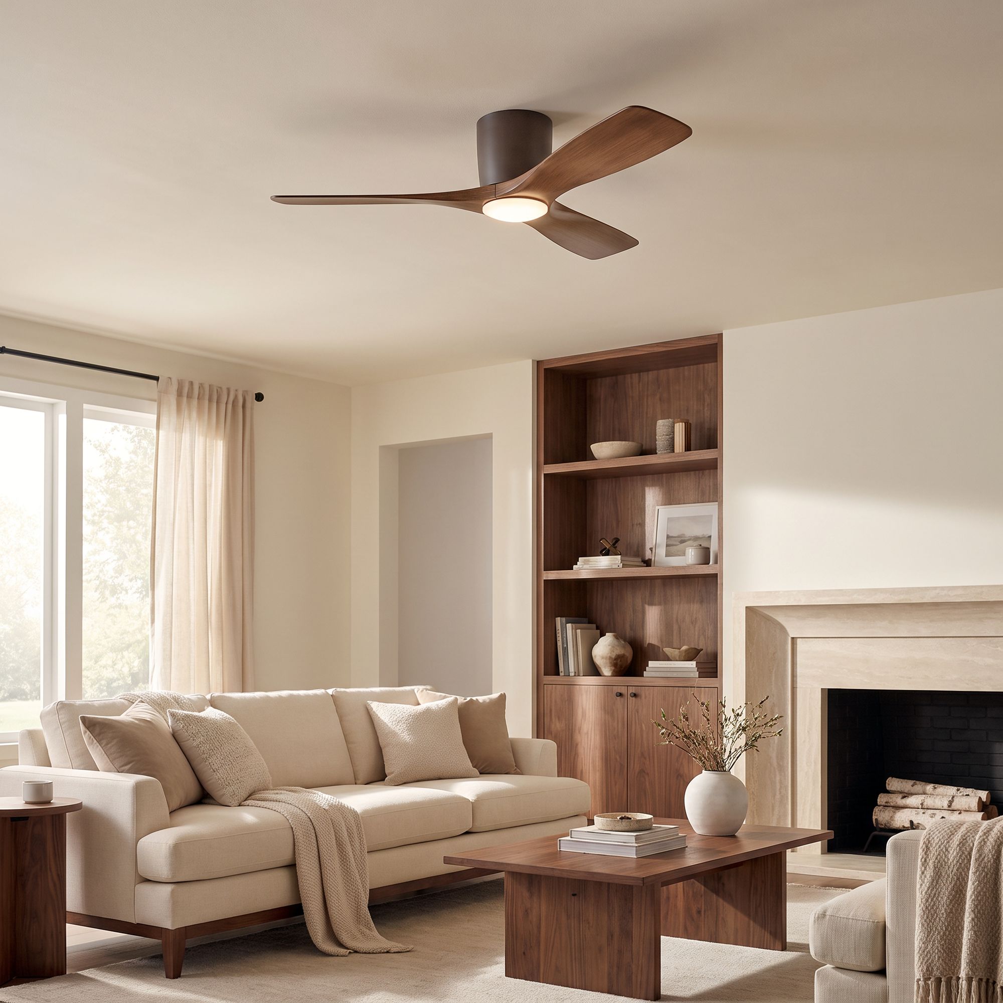 Image 1 48" Kichler Volos Satin Bronze LED Ceiling Fan with Walnut Blades in scene