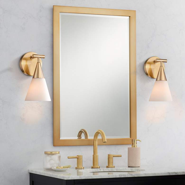 Image 1 Possini Euro Amie 9 1/2" High Warm Brass and Opal Glass Sconce in scene
