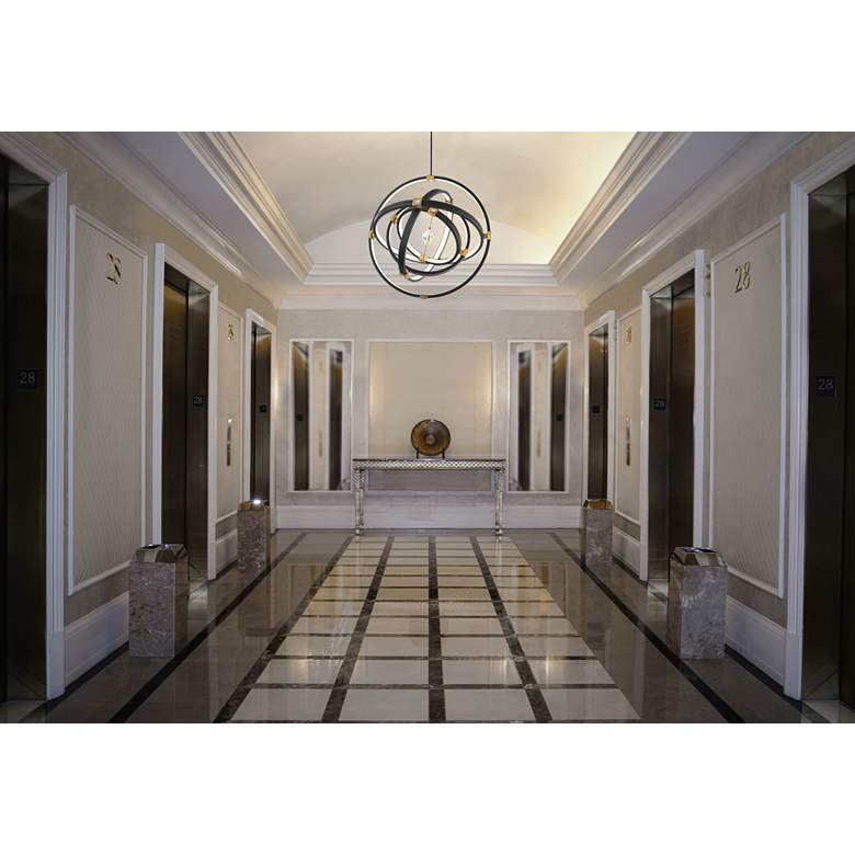 Image 1 Atomic 36 1/2" Wide Black and Aged Brass LED Pendant Light in scene