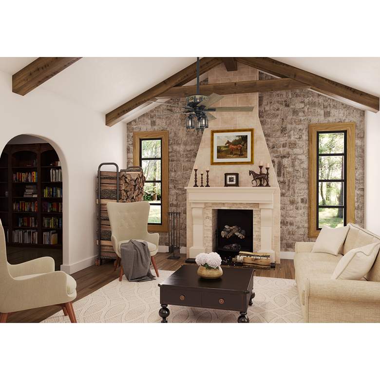 Image 1 52" Hunter Mt. Vista Natural Iron LED Light Pull Chain Ceiling Fan in scene