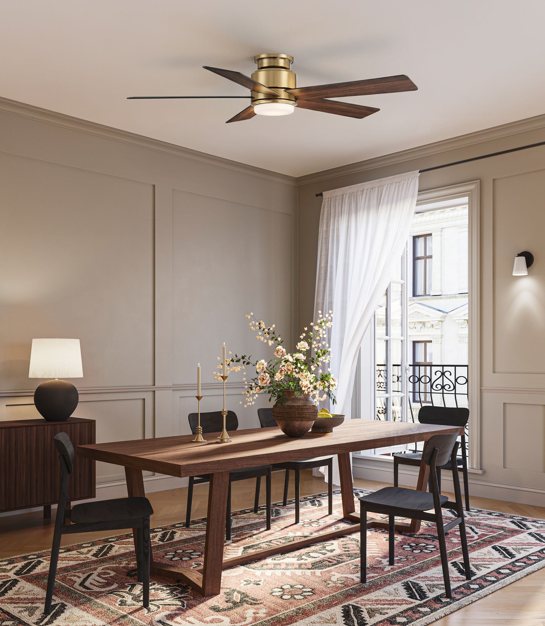 Watch A Video About the 52 Casa Vieja Grand Palm Soft Brass LED Damp Rated Hugger Fan