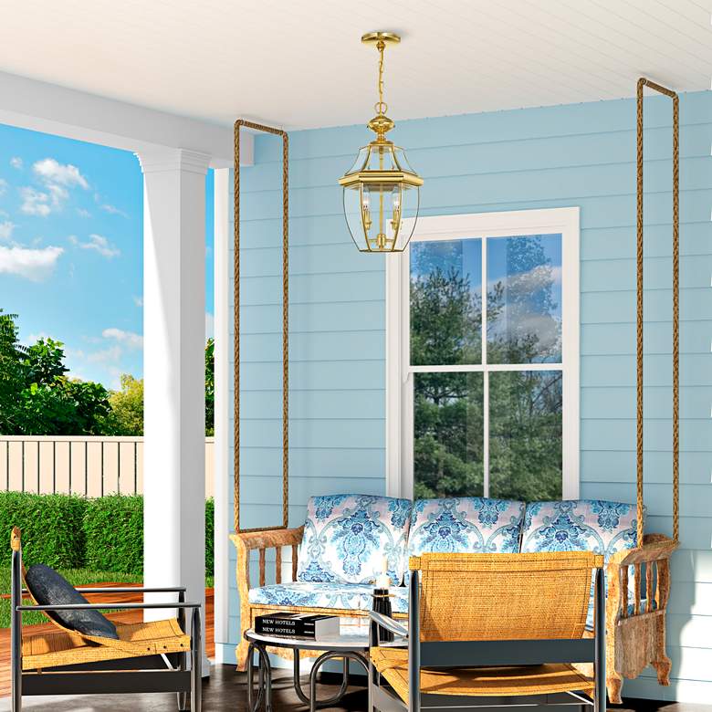 Image 1 Monterey 19"H Polished Brass 2-Light Outdoor Hanging Light in scene