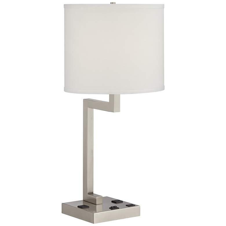 Image 1 81M99 - Twin Socket Nightstand Lamp with 2 Outlets and 1 USB