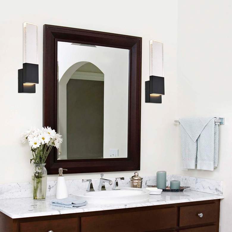 Image 1 Ellusion; LED Large Wall Sconce; 13W; Matte Black Finish with Seeded Glass in scene