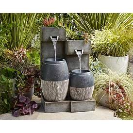 Image1 of Mendit 29" High Gray Stone 2-Jar Outdoor LED Floor Fountain in scene