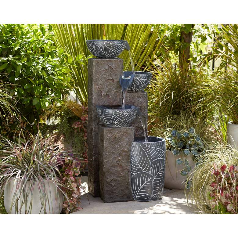 Image 1 Bali 32 3/4 inch High Gray Stone 4-Tier Outdoor LED Floor Fountain in scene