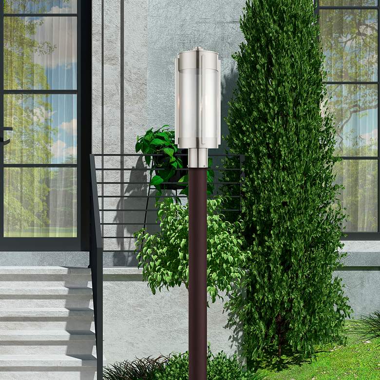 Image 1 Sheridan 18 3/4 inchH Brushed Nickel 2-Light Outdoor Post Light in scene