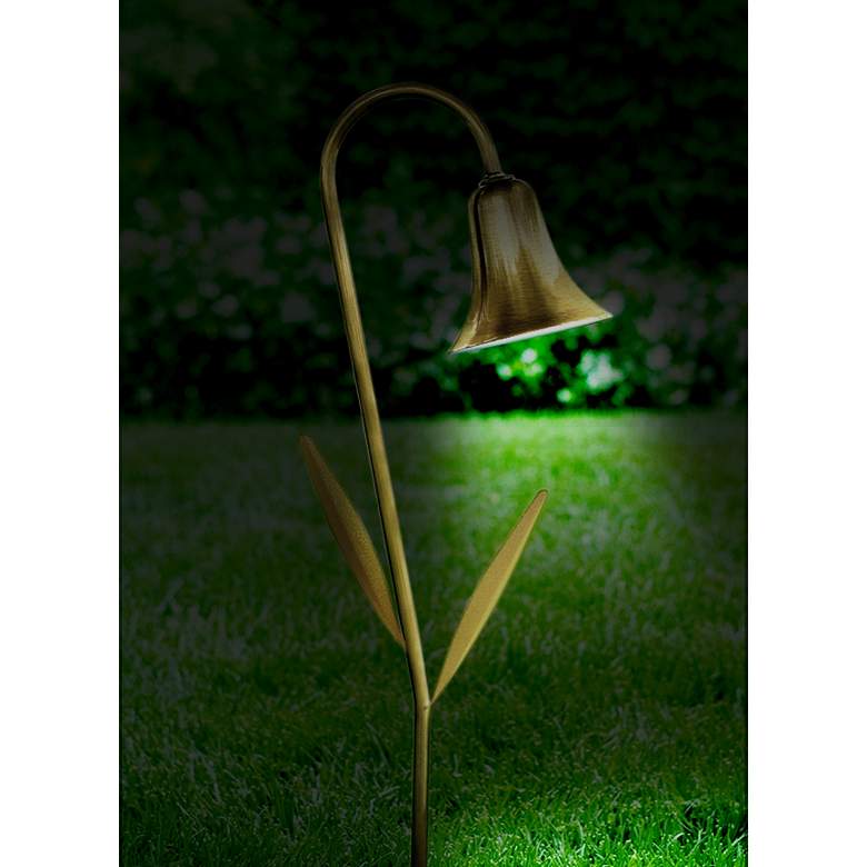 Image 1 Dabmar Antique Brass Horn with Leaves Landscape Path Light in scene