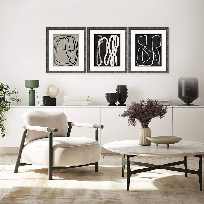Image 1 Naive Lines 20" Wide 3-Piece Framed Giclee Wall Art Set in scene