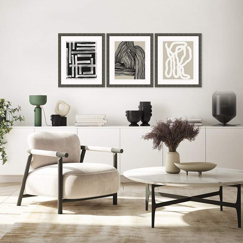 Image 1 Naive Lines III 20" Wide 3-Piece Framed Giclee Wall Art Set in scene