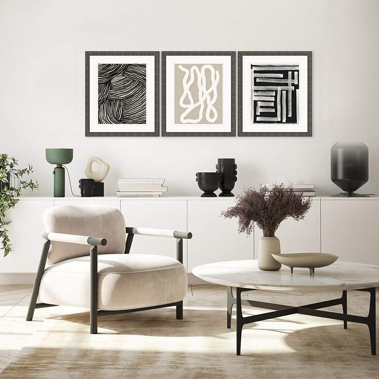Image 1 Naive Lines IV 20" Wide 3-Piece Framed Giclee Wall Art Set in scene
