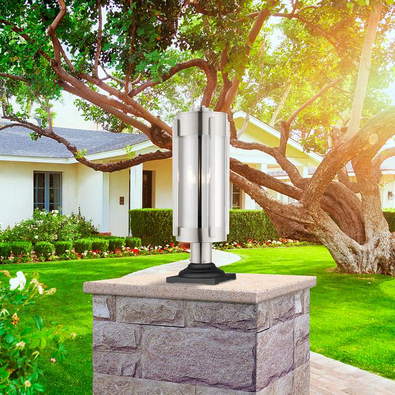 Image 1 Sheridan 22" High Brushed Nickel 3-Light Outdoor Post Light in scene