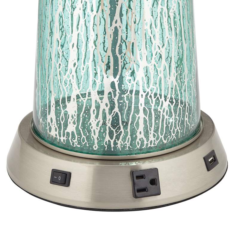 Image 2 82Y90 - Blue Mercury Glass Table Lamp with Brushed Nickel Base 2USB 1Outlet more views
