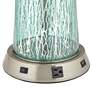 82Y90 - Blue Mercury Glass Table Lamp with Brushed Nickel Base 2USB 1Outlet