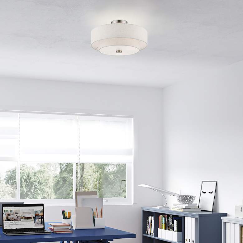 Image 1 Meridian 15" Wide Brushed Nickel Drum Ceiling Light in scene