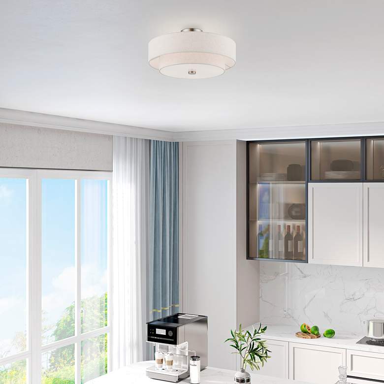 Image 1 Meridian 18" Wide Brushed Nickel Double Drum Ceiling Light in scene