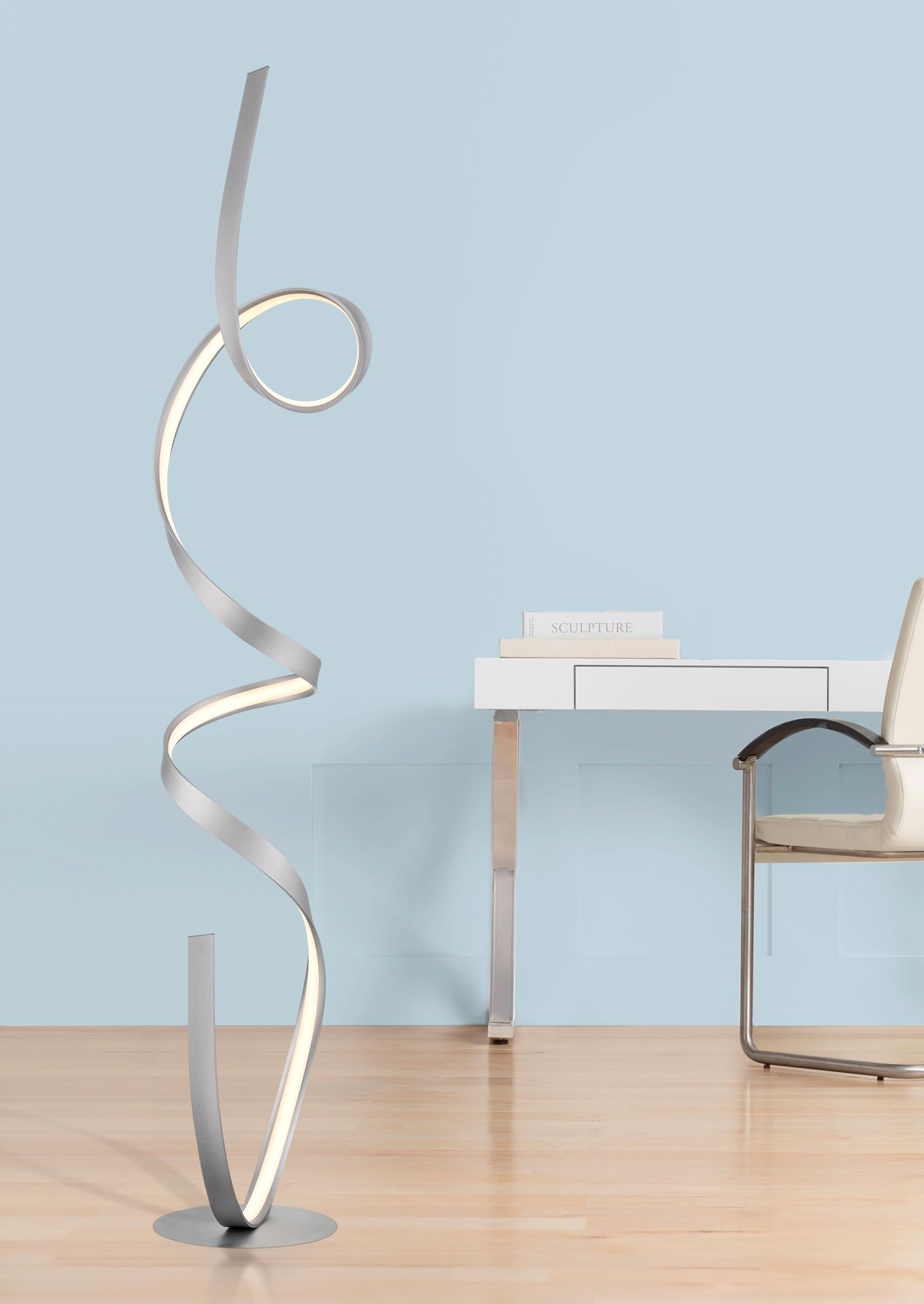 Possini Euro Avante 56 1/2" Modern Ribbon LED Floor Lamp Silver in scene