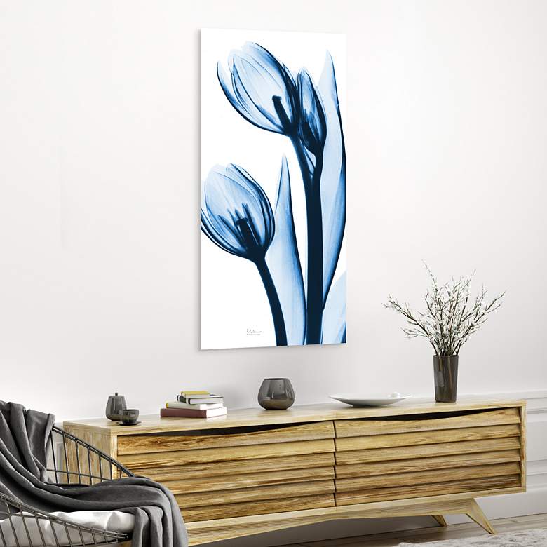 Image 1 Two Blue Tulips 48" High Tempered Glass Graphic Wall Art in scene