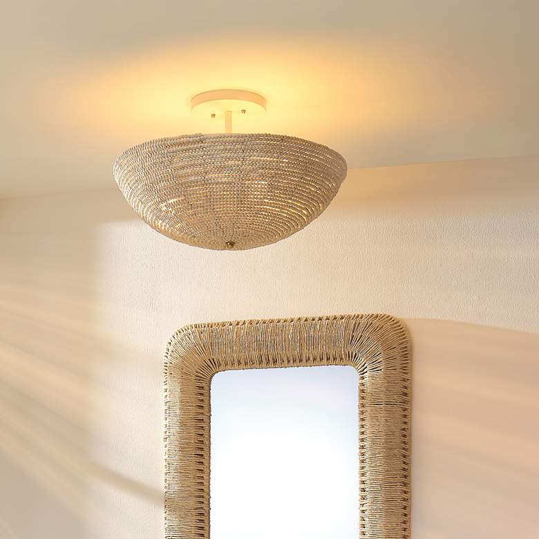 Image 1 Jamie Young Tsunami 24" Wide White Wood Bead Ceiling Light in scene