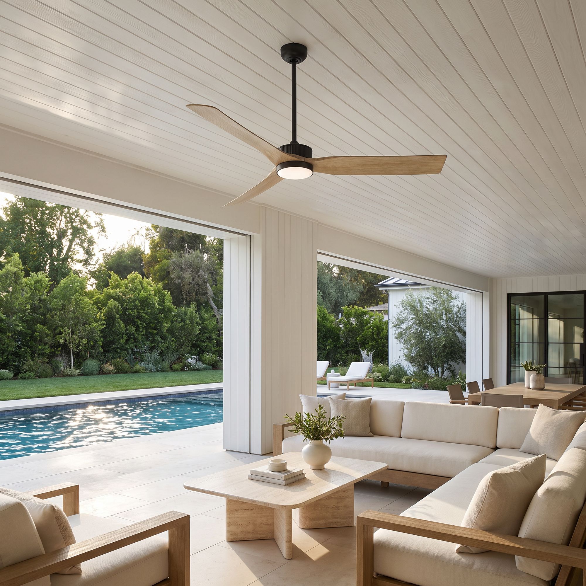 Image 1 60" Casa Vieja Montage Matte Black LED Damp Rated Fan with Remote in scene
