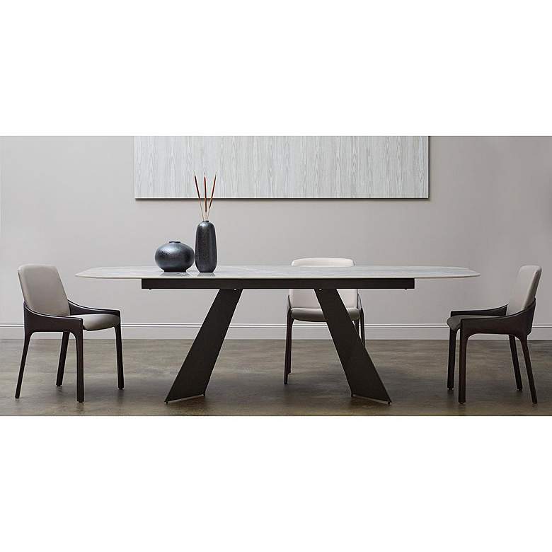 Image 1 Lizarte 93 3/4 inchW Marble Ceramic Dark Gray Steel Dining Table in scene