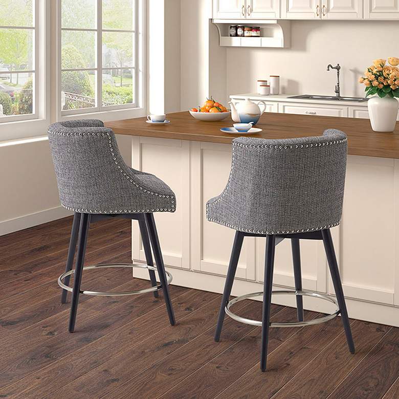 Image 1 Quarry 26 1/2" High Grey Fabric Swivel Counter Stool in scene