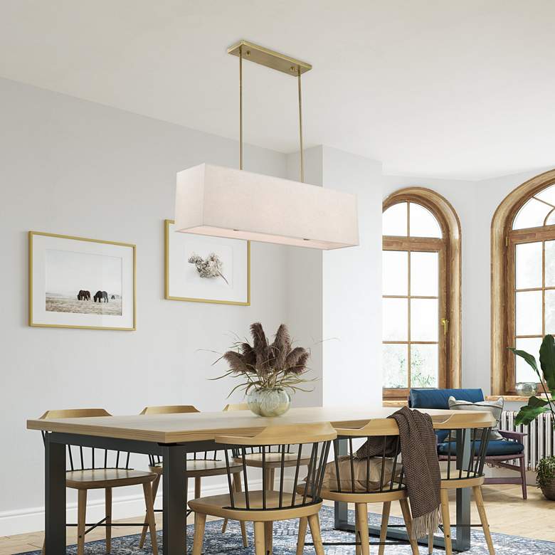 Image 1 Livex Lighting Summit 36" Wide Antique Brass Linear Shade Chandelier in scene