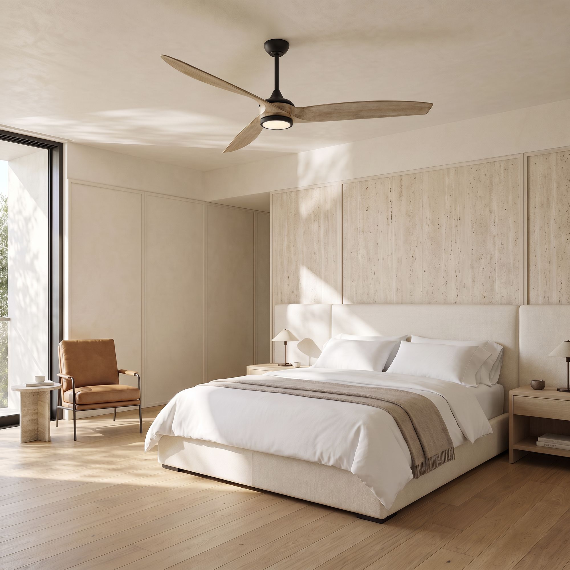 Image 1 60" Casa Vieja La Jolla Surf Matte Black LED Ceiling Fan with Remote in scene