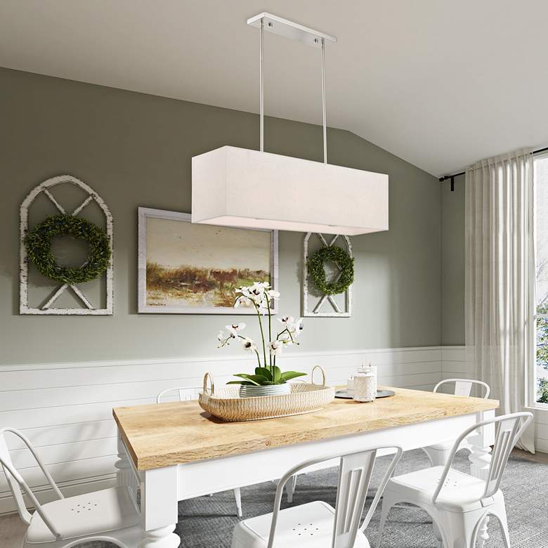 Image 1 Livex Lighting Summit 36" Wide Brushed Nickel Linear Shade Chandelier in scene
