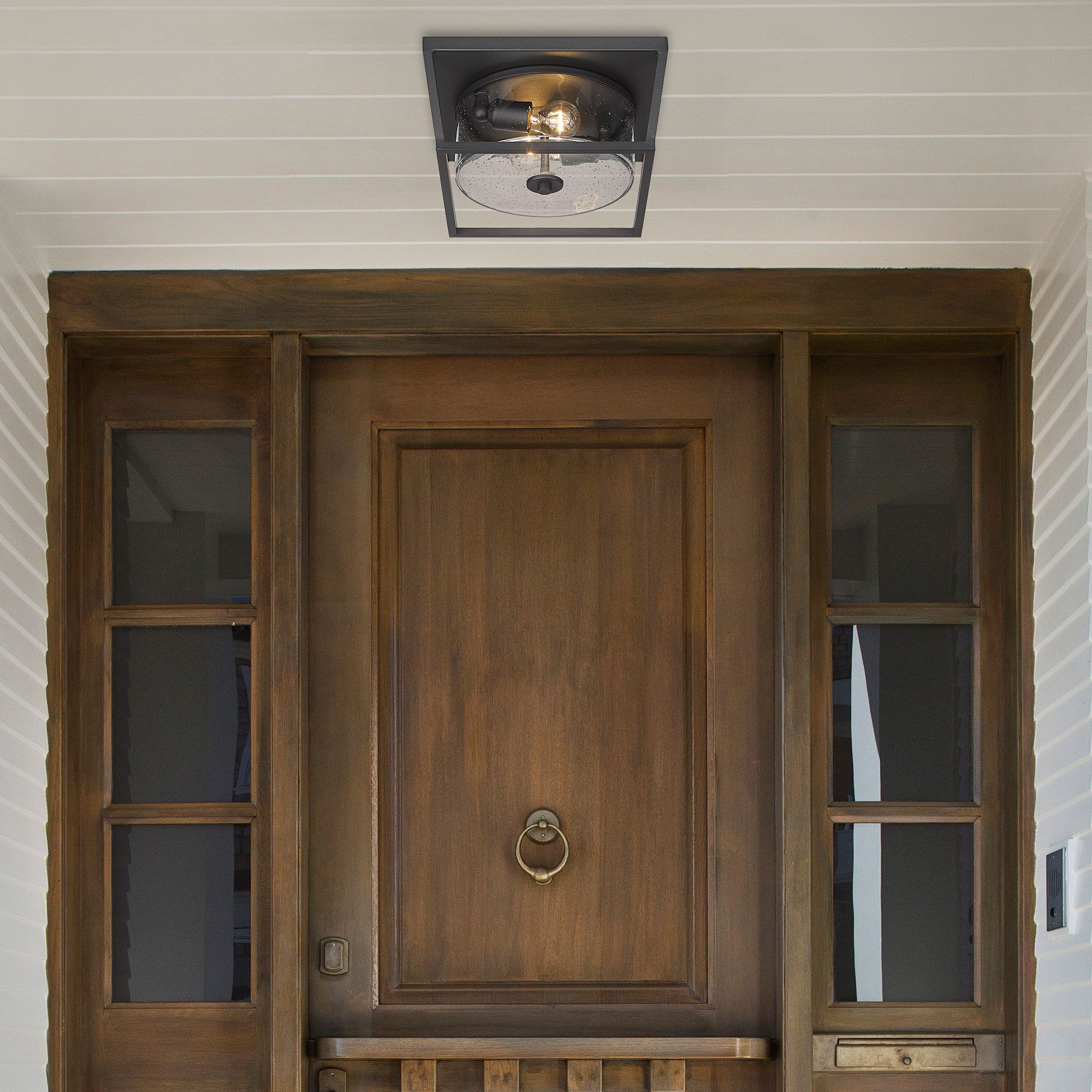 Image 1 Mercer 13 1/4"W Natural Black 2-Light Outdoor Ceiling Light in scene