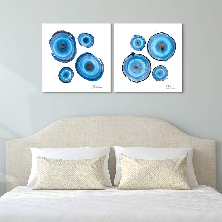 Image 1 Blue Abstract 48" Wide 2-Piece Tempered Glass Wall Art Set in scene