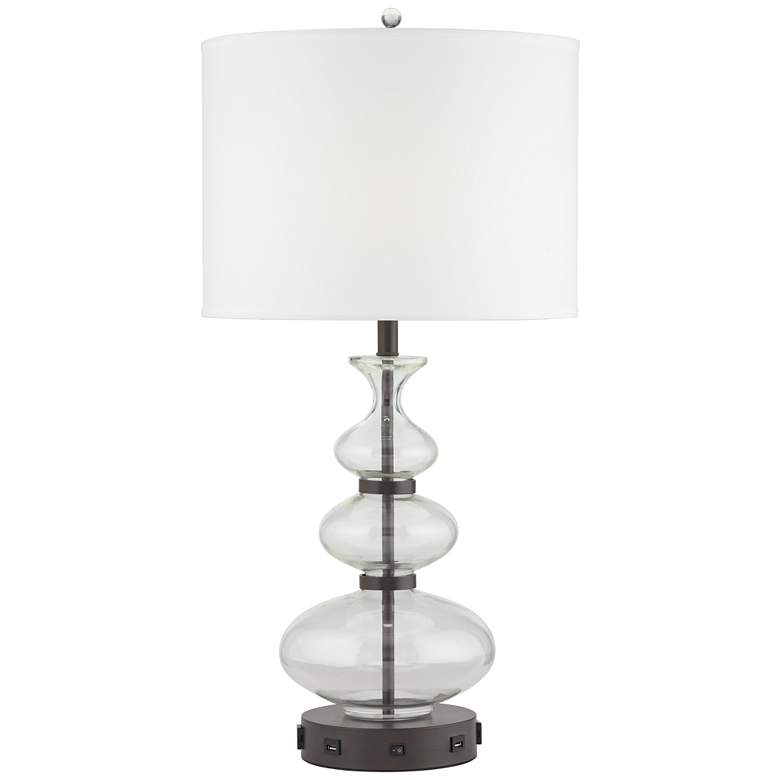 Image 1 83K90 - Dark Bronze and Clear Glass Table Lamp with 2 Outlets and 2 USBs