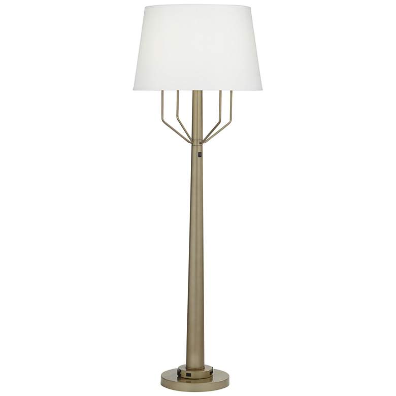Image 1 83M80 - Antique Brass Floor Lamp ADA with 2 Outlets and 1 USB