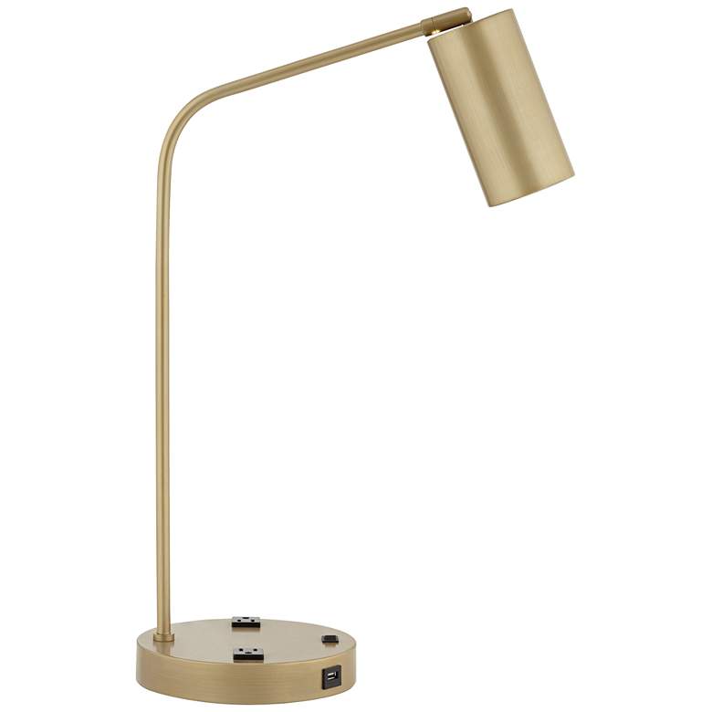Image 1 83M81 - Antique Brass Desk Lamp with 2 Outlets and 2 USB