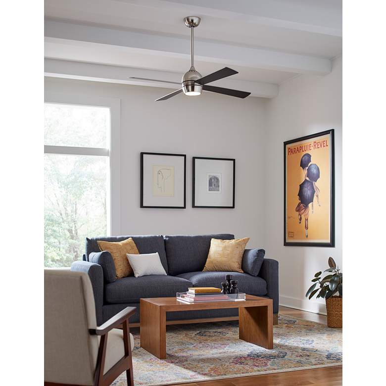 Image 1 52" Fanimation Kwad Brushed Nickel LED Ceiling Fan with Remote in scene