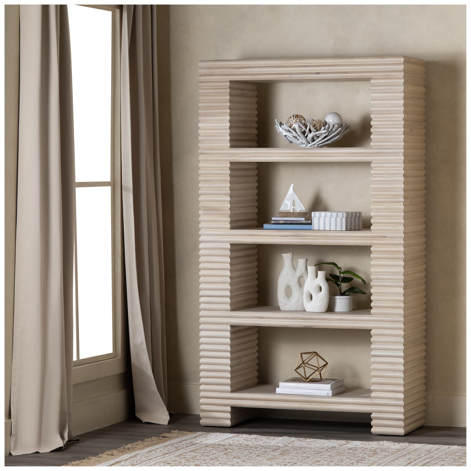 Image 4 84.45 in. Cream Solid Wood 4 Shelf Bookcase more views