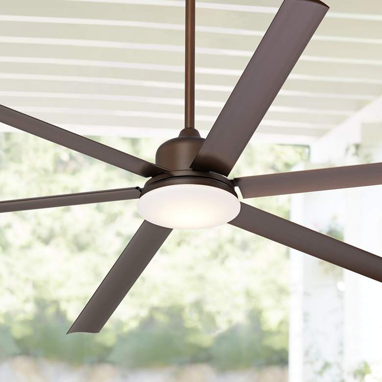 Image 1 84 inch Casa Arcade Bronze Damp Rated LED Large Ceiling Fan with Remote