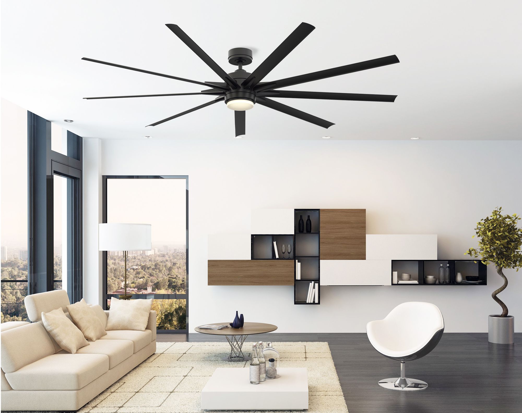 84" Fanimation Odyn Black CCT LED Wet Smart Ceiling Fan