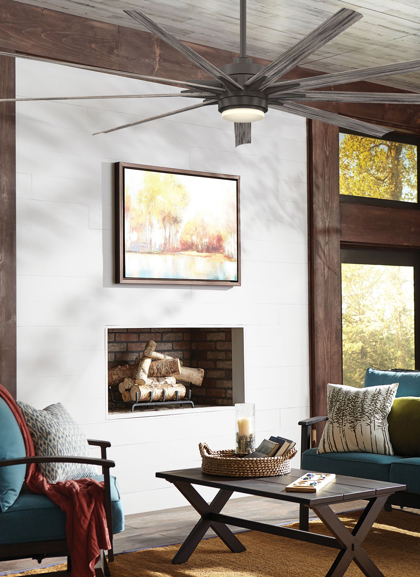 84" Fanimation Odyn Greige CCT LED Wet Large Smart Ceiling Fan